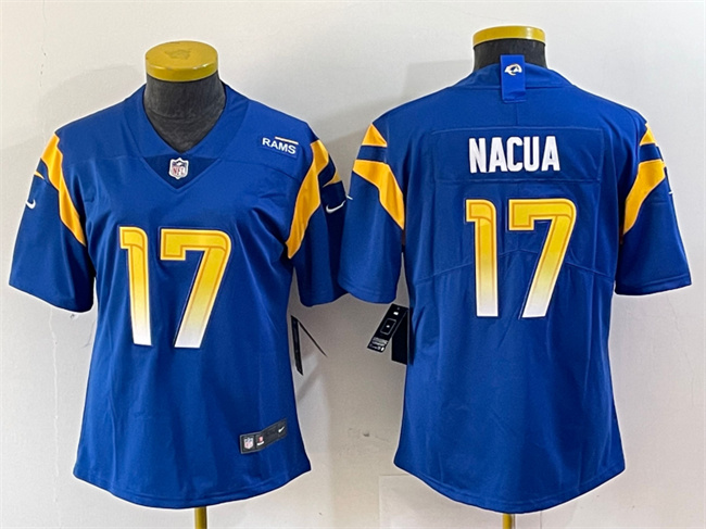 Women's Los Angeles Rams #17 Puka Nacua Blue Vapor Untouchable Limited Stitched Football Jersey(Run Small)